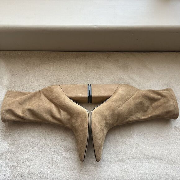 Marc Fisher LTD Larry Sock Ankle Boot Women 9 M Tan Faux Suede Pointed Toe Block - Picture 5 of 15